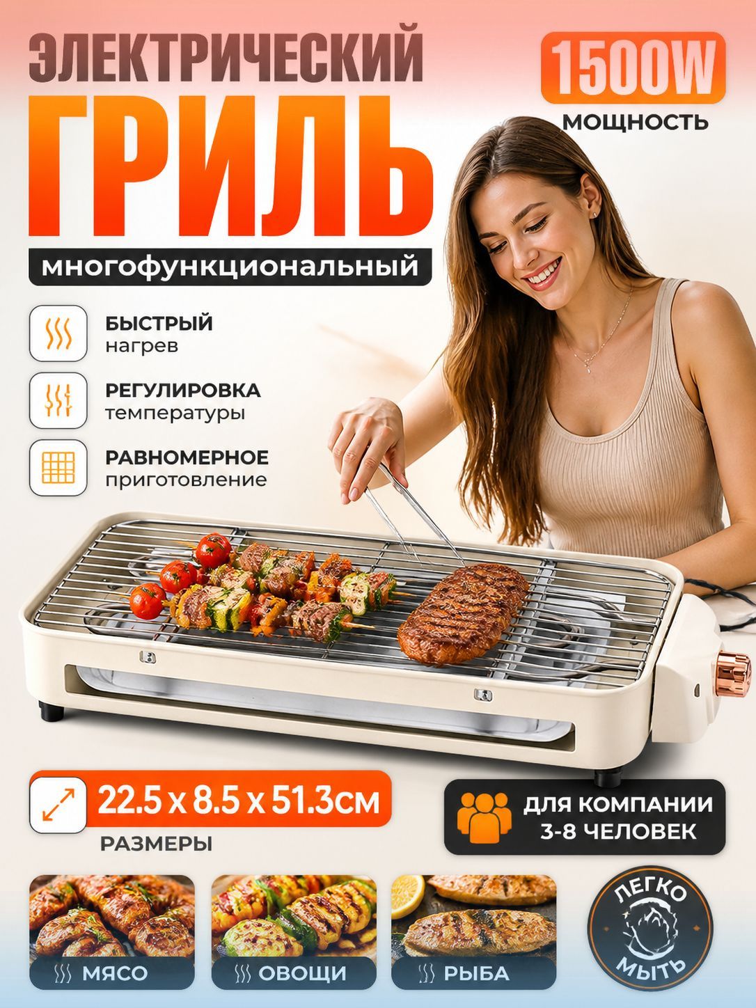 Электрическийгриль-шашлычницадлядома,бездымныйнастольныйгрильсрегулировкойтемпературы,дляшашлыкаибарбекю