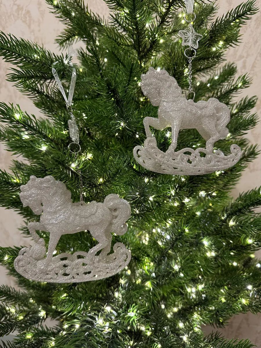 Елочныеукрашения11смЛошадка-качалка,Лошадьпрозрачный,бронза2шт.