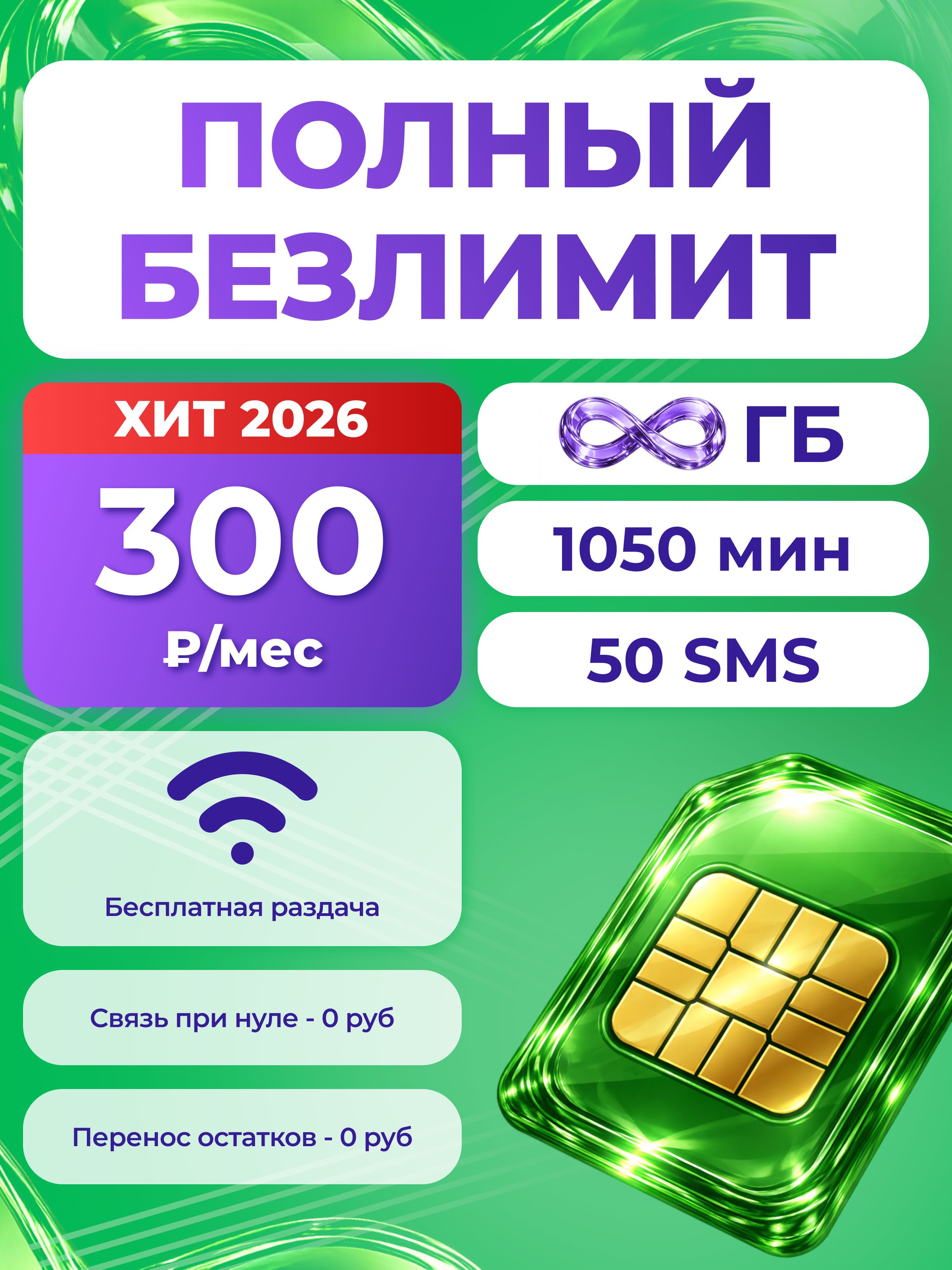 СимкартаМегафон1050минутибезлимитныйинтернетза300руб