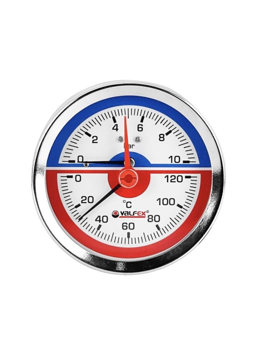 ТермоманометраксиальныйсконтрольнойстрелкойVALFEX(заднееподключение)63мм,1/2",6бар,120С